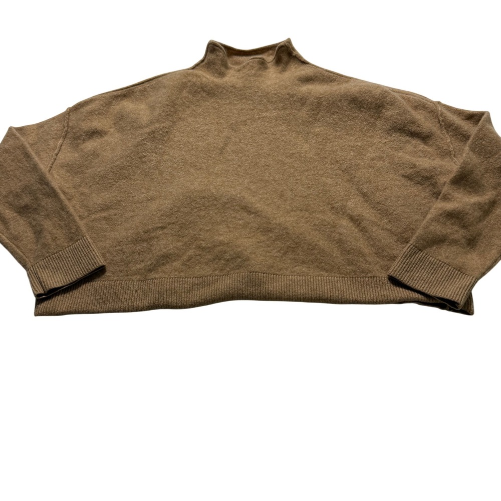 PILCRO Sweater Wms S Tan 100% Cashmere Mock Neck Boxy Cropped Camel Long Sleeve